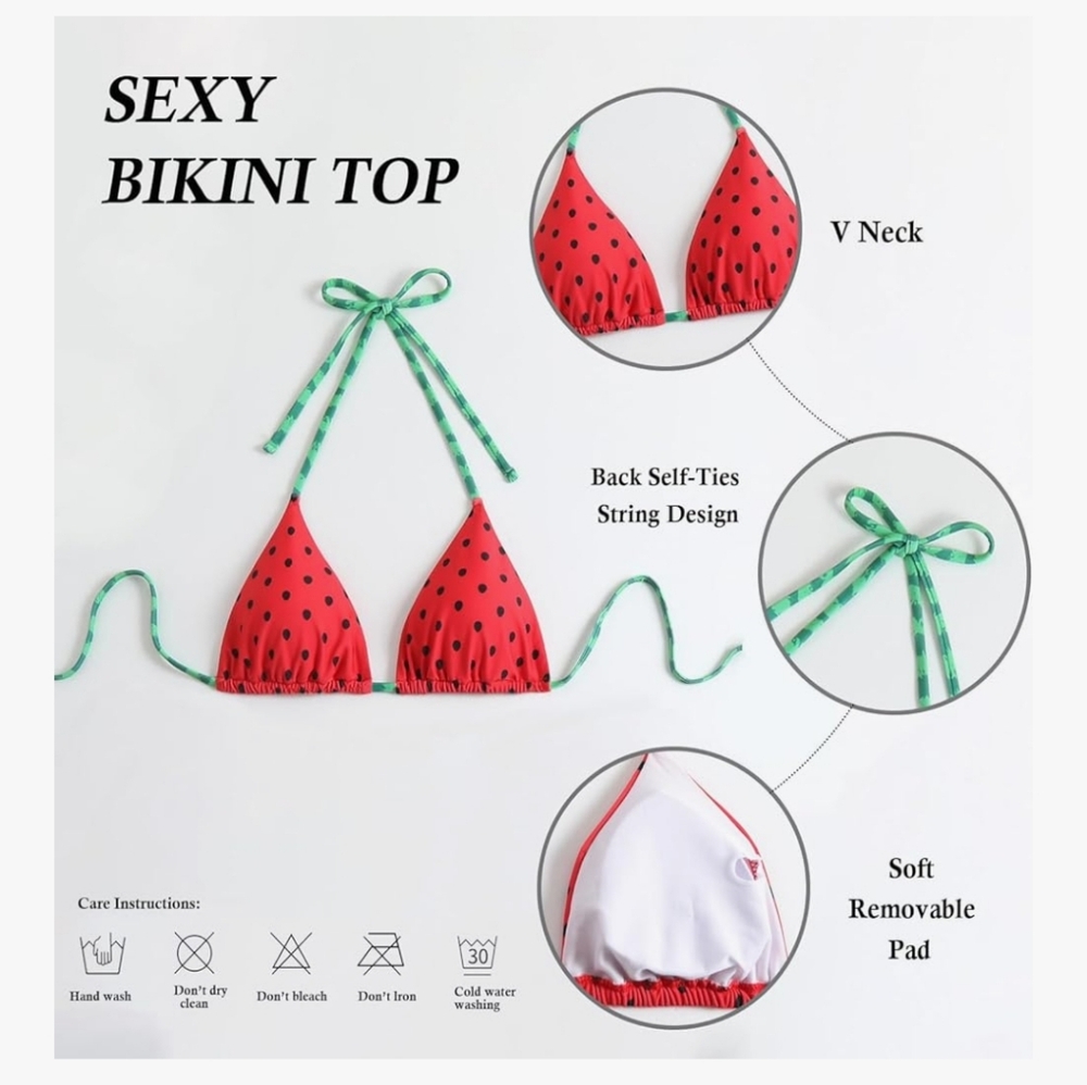 Red and Green Polka Dot Bikini Set - Picture 4 of 5